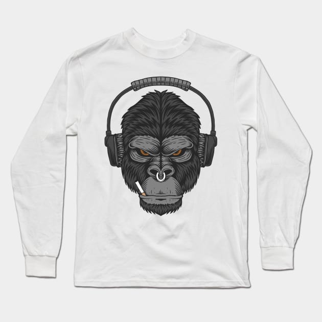 Gorilla headphone cigarette Long Sleeve T-Shirt by Frispa